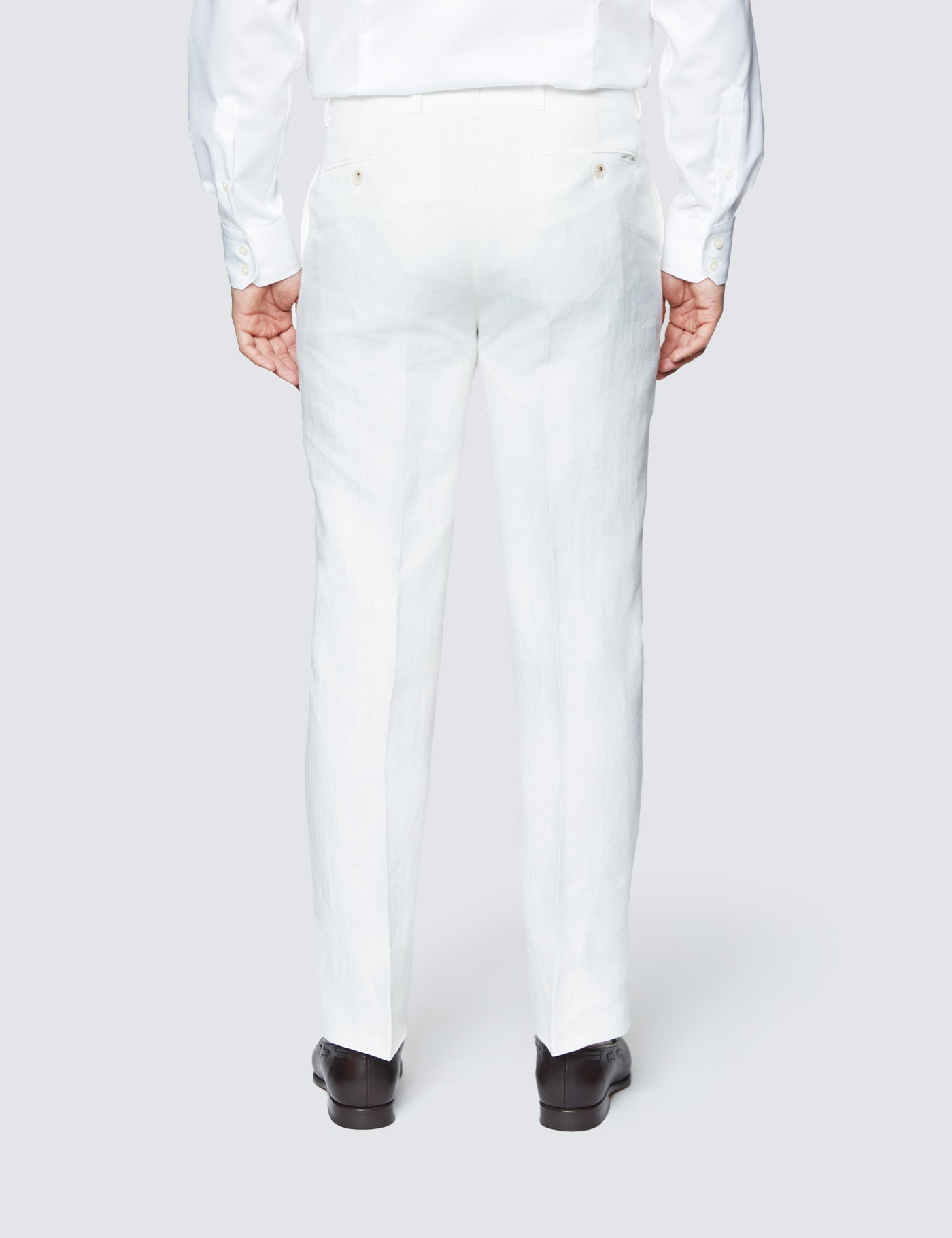 Men's White Herringbone Tailored Fit Linen Trousers – 1913 Collection ...