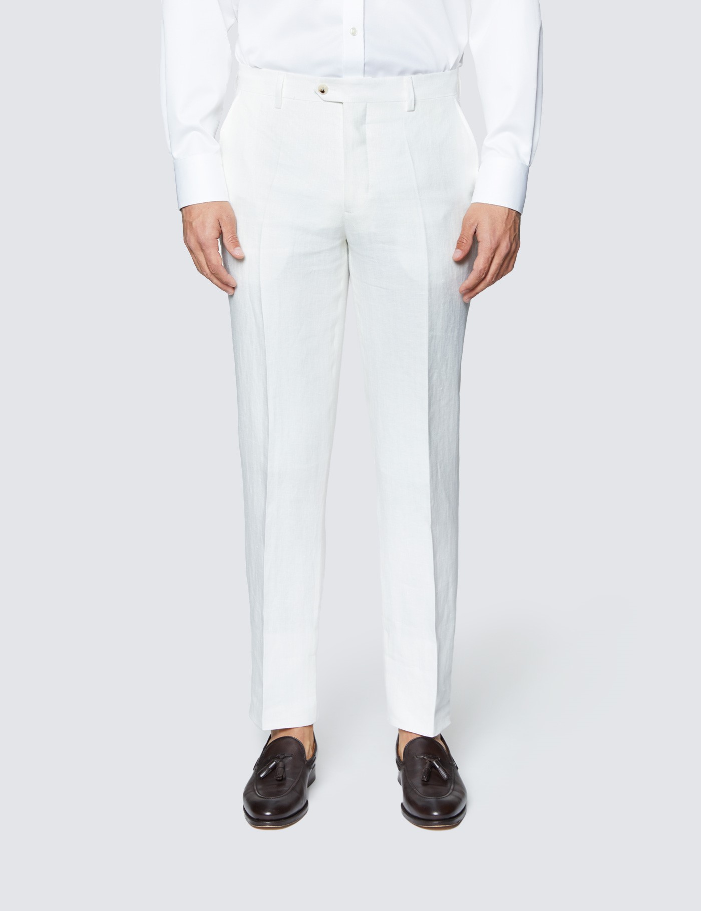 Men's White Herringbone Tailored Fit Linen Pants – 1913 Collection ...