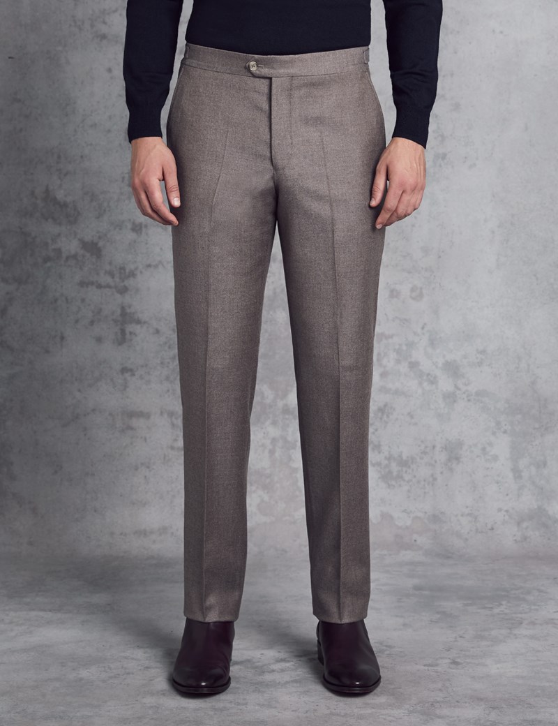 Men’s Italian Flannel Taupe Trousers – 1913 Collection | Hawes & Curtis