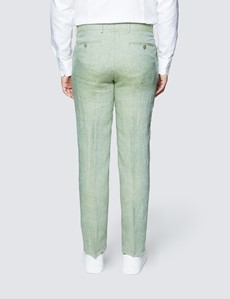 Men's Green Semi Plain Linen Tailored Fit Italian Suit Trousers - 1913 Collection