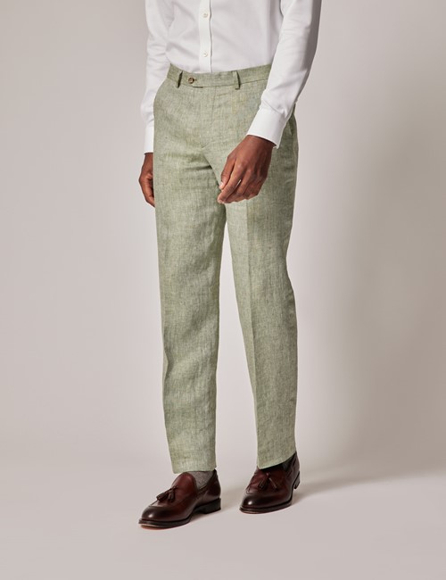 Green Linen Tailored Italian Suit Trousers - 1913 Collection