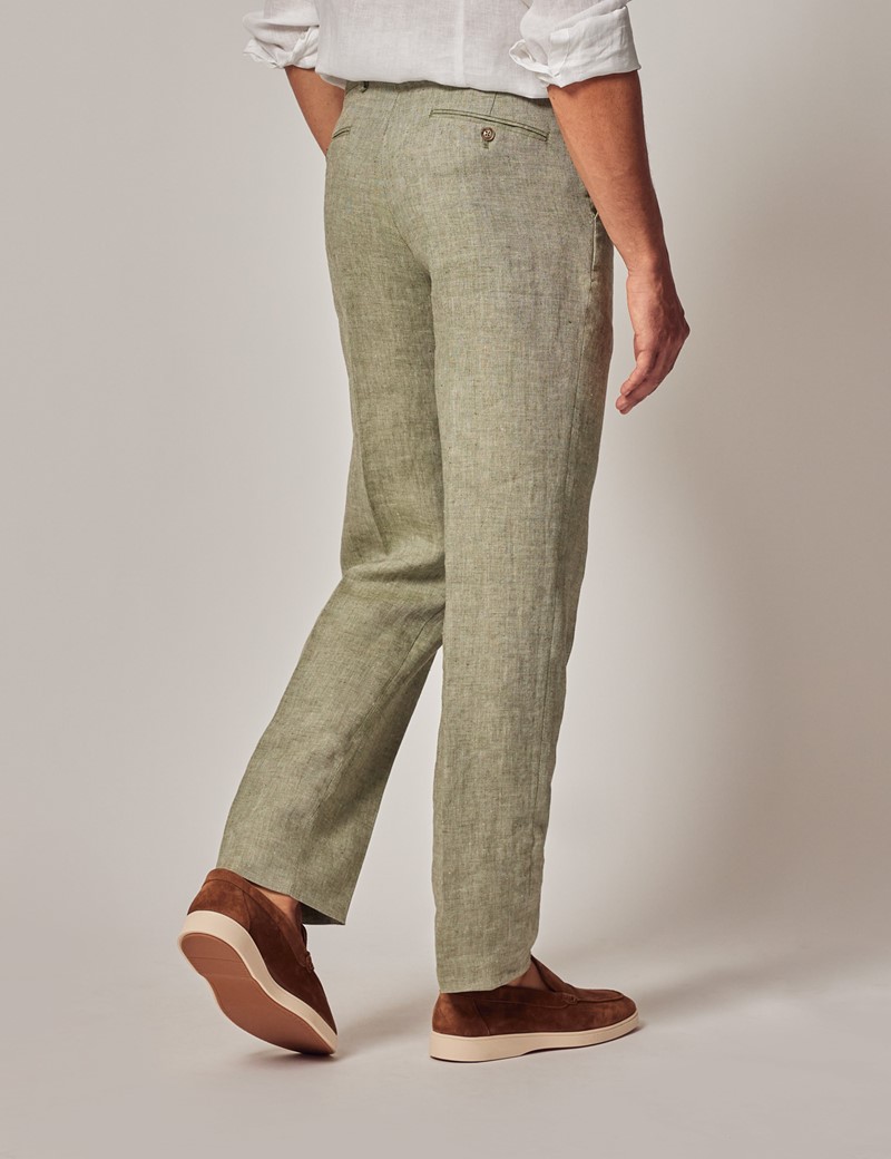 Green Linen Tailored Italian Suit Pants - 1913 Collection