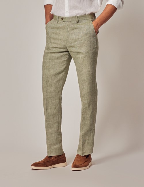 Green Linen Tailored Italian Suit Trousers - 1913 Collection