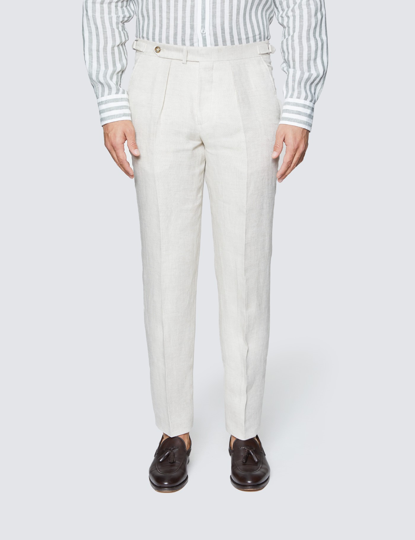 Men's Cream Plain Linen Tailored Fit Suit Trousers | Hawes & Curtis