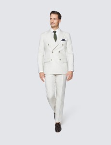 Men's Cream Linen Tailored Fit Pleated Suit Trousers