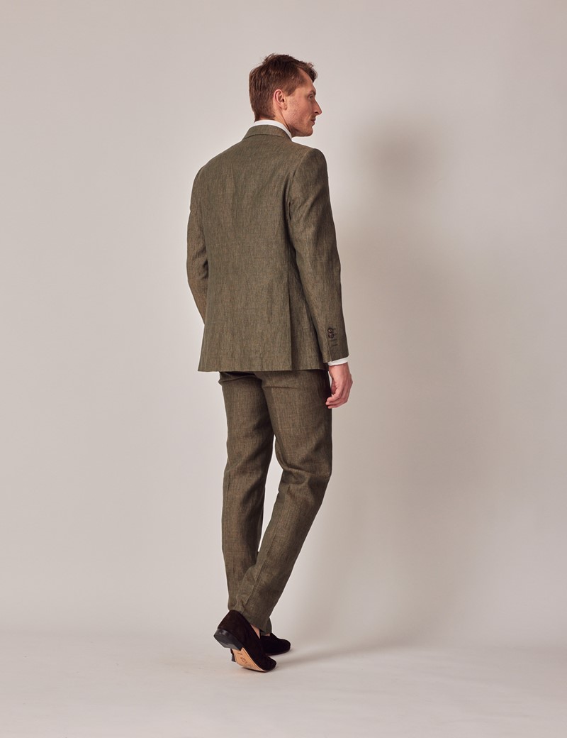 Men's Dark Green Linen Tailored Italian Suit Pants - 1913 Collection