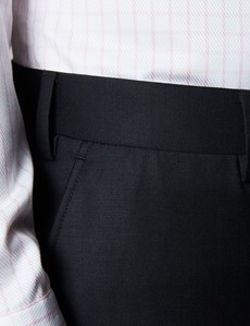 Anzughose - Classic Slim Fit - Twill schwarz - 100s Wolle - Ohne Bundfalte - Vorderhose Gefüttert - Ungesäumt