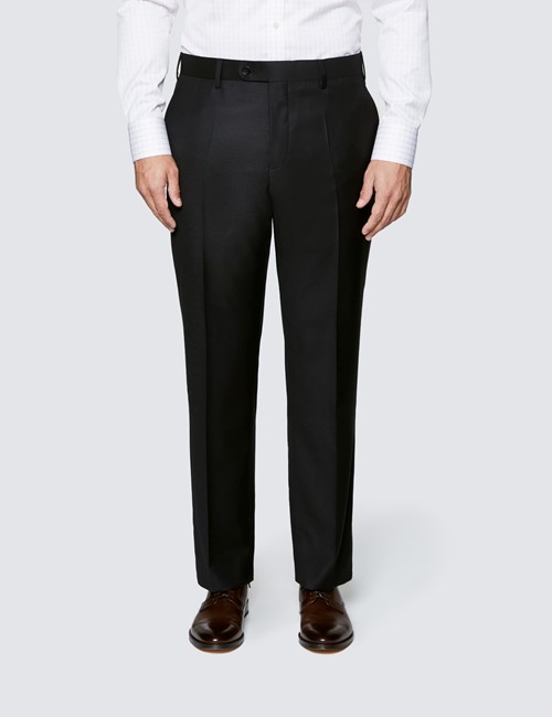 Anzughose - Classic Slim Fit - Twill schwarz - 100s Wolle - Ohne Bundfalte - Vorderhose Gefüttert - Ungesäumt