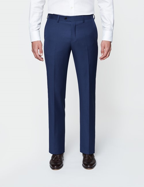 Anzughose - Classic Slim Fit - Twill königsblau - 100s Wolle - Ohne Bundfalte - Vorderhose Gefüttert - Ungesäumt