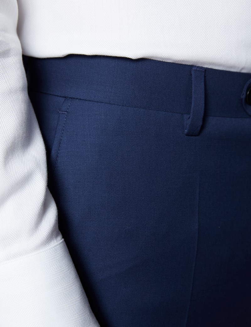Anzughose - Classic Slim Fit - Twill königsblau - 100s Wolle - Ohne Bundfalte - Vorderhose Gefüttert - Ungesäumt