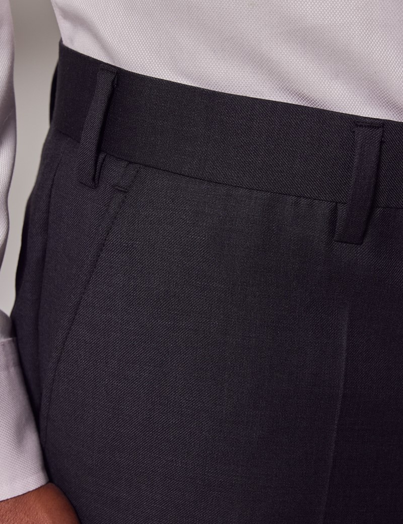 Men’s Dark Charcoal Twill Classic Fit Suit Trousers | Hawes & Curtis