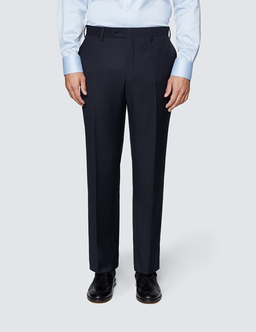 Anzughose - Classic Slim Fit - Twill nachtblau - 100s Wolle - Ohne Bundfalte - Vorderhose Gefüttert - Ungesäumt
