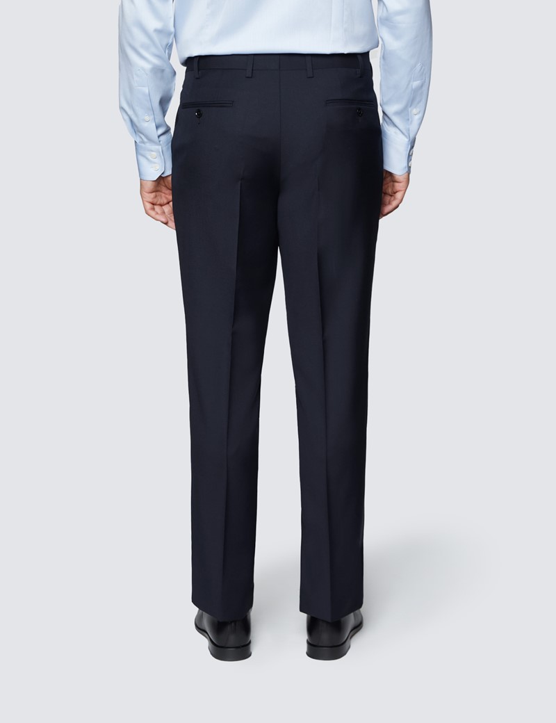 Anzughose - Classic Slim Fit - Twill nachtblau - 100s Wolle - Ohne Bundfalte - Vorderhose Gefüttert - Ungesäumt