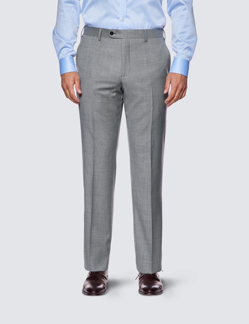 Anzughose – Classic Fit – 120s Wolle – ohne Bundfalte – ungesäumt – grau Twill