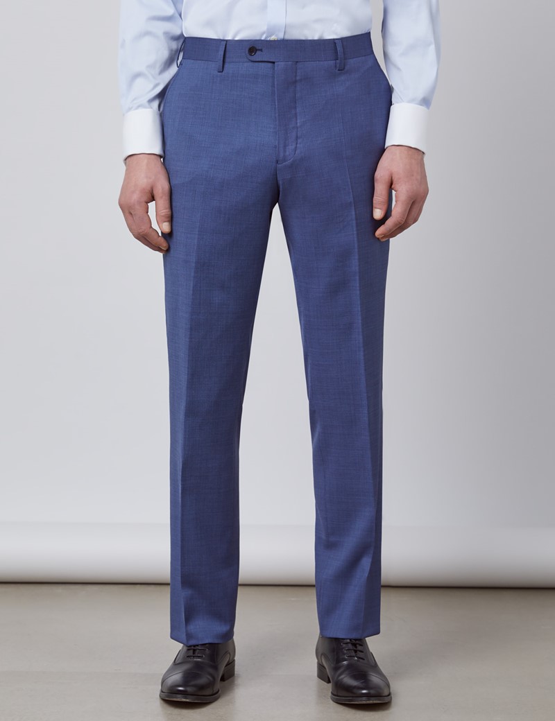 Men's Blue Pin Dot Semi Plain Classic Fit Suit Trousers