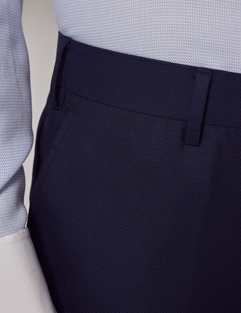 Men's Navy Textured Weave Classic Fit Suit Pants