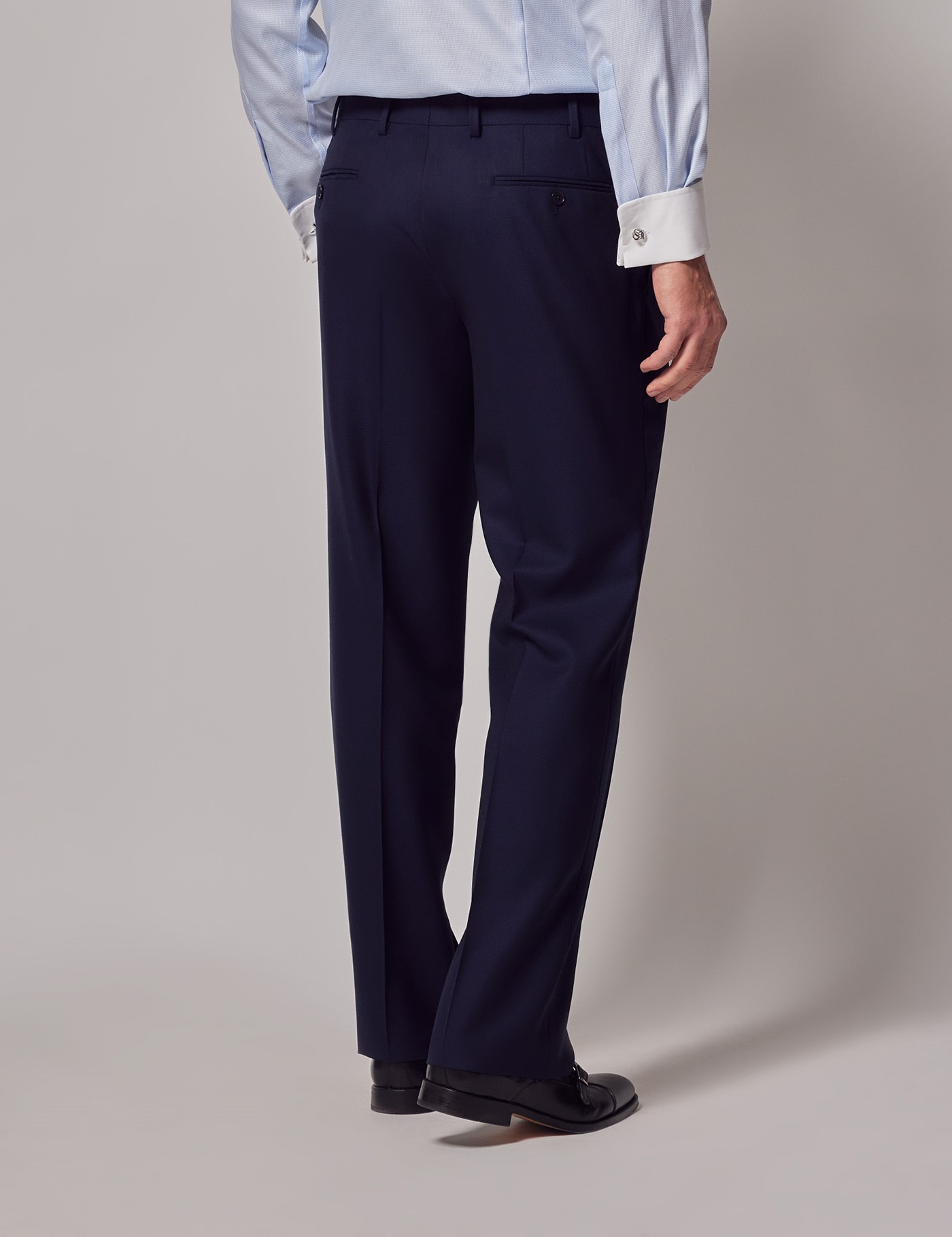 Men's Navy Textured Weave Classic Fit Suit Trousers | Hawes & Curtis | UK