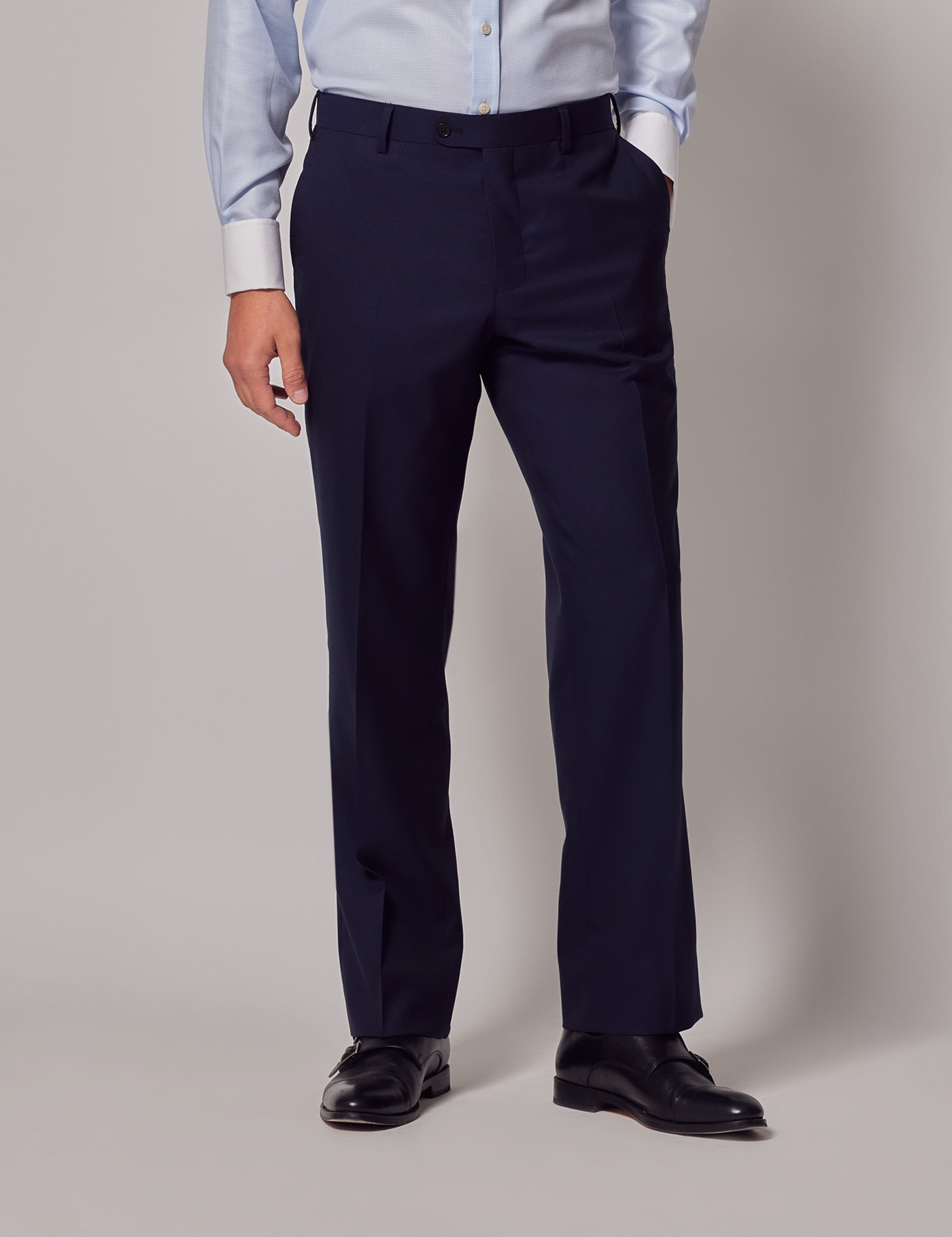 Men's Navy Textured Weave Classic Fit Suit Trousers | Hawes & Curtis | UK