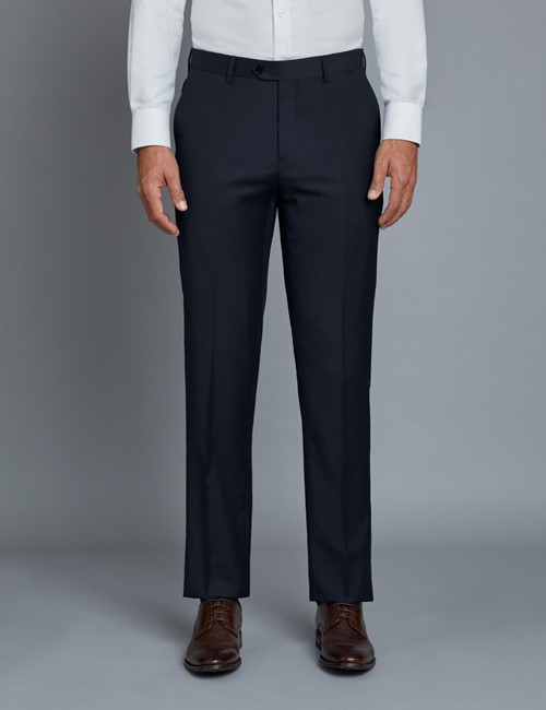 Anzughose - Extra Slim Fit - Twill marineblau - 100s Wolle - Ohne Bundfalte - Vorderhose Gefüttert - Ungesäumt