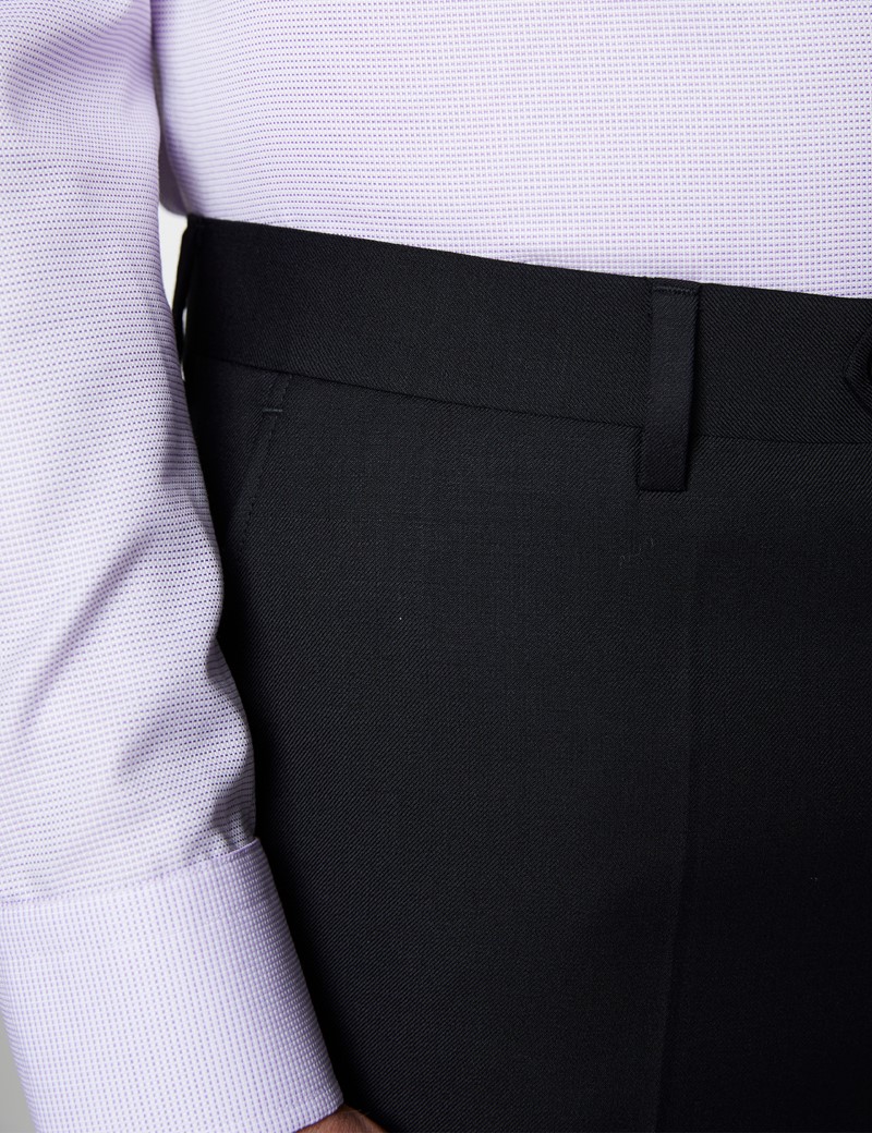 Anzughose - Slim Fit - Twill schwarz - 100s Wolle - Ohne Bundfalte - Vorderhose gefüttert - Ungesäumt