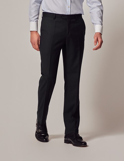 Anzughose - Slim Fit - Twill schwarz - 100s Wolle - Ohne Bundfalte - Vorderhose gefüttert - Ungesäumt