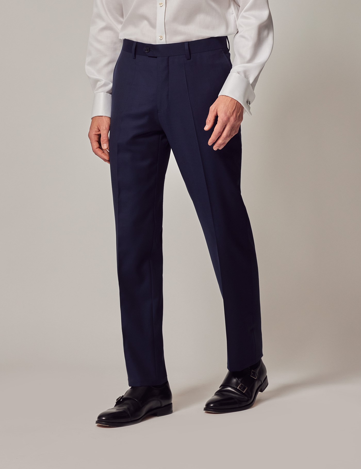 Men's Dark Blue Twill Slim Suit Trousers