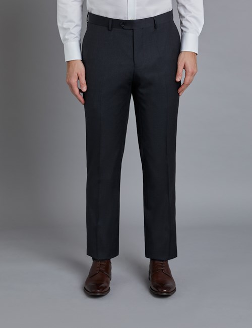 Anzughose - Slim Fit - Anthrazit Twill - 100s Wolle - Ohne Bundfalte - Vorderhose gefüttert - Ungesäumt