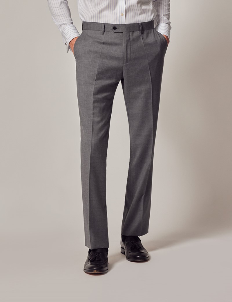 Men's Mid Grey Twill Slim Fit Suit Trousers | Hawes & Curtis