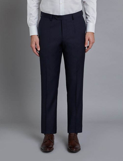 Anzughose - Slim Fit - Dunkelblau - 100s Wolle - Ohne Bundfalte - Vorderhose gefüttert - Ungesäumt