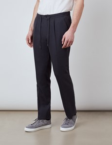 Tapered Pleated Drawstring Wool Blend Pants