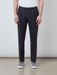 Tapered Pleated Drawstring Wool Blend Pants