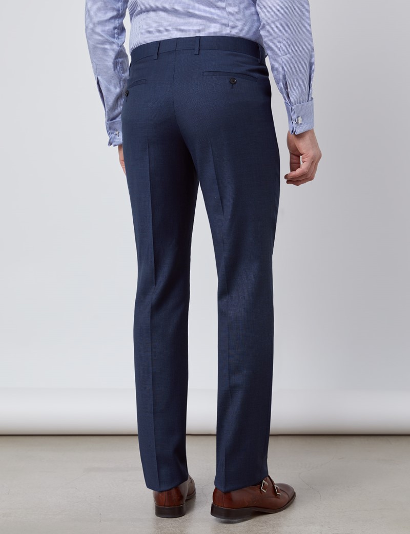 Men’s Textured Navy Slim Fit Suit Trousers | Hawes & Curtis