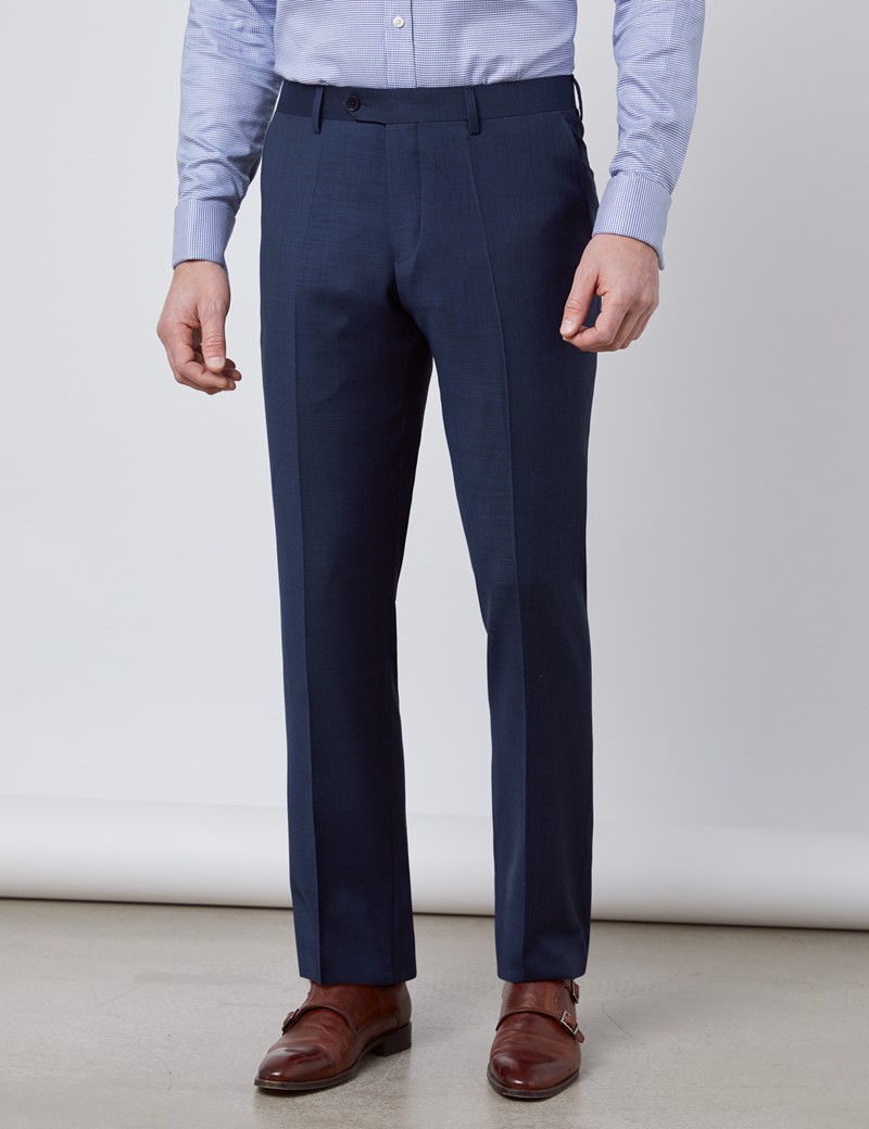 Men’s Textured Navy Slim Fit Suit Trousers | Hawes & Curtis