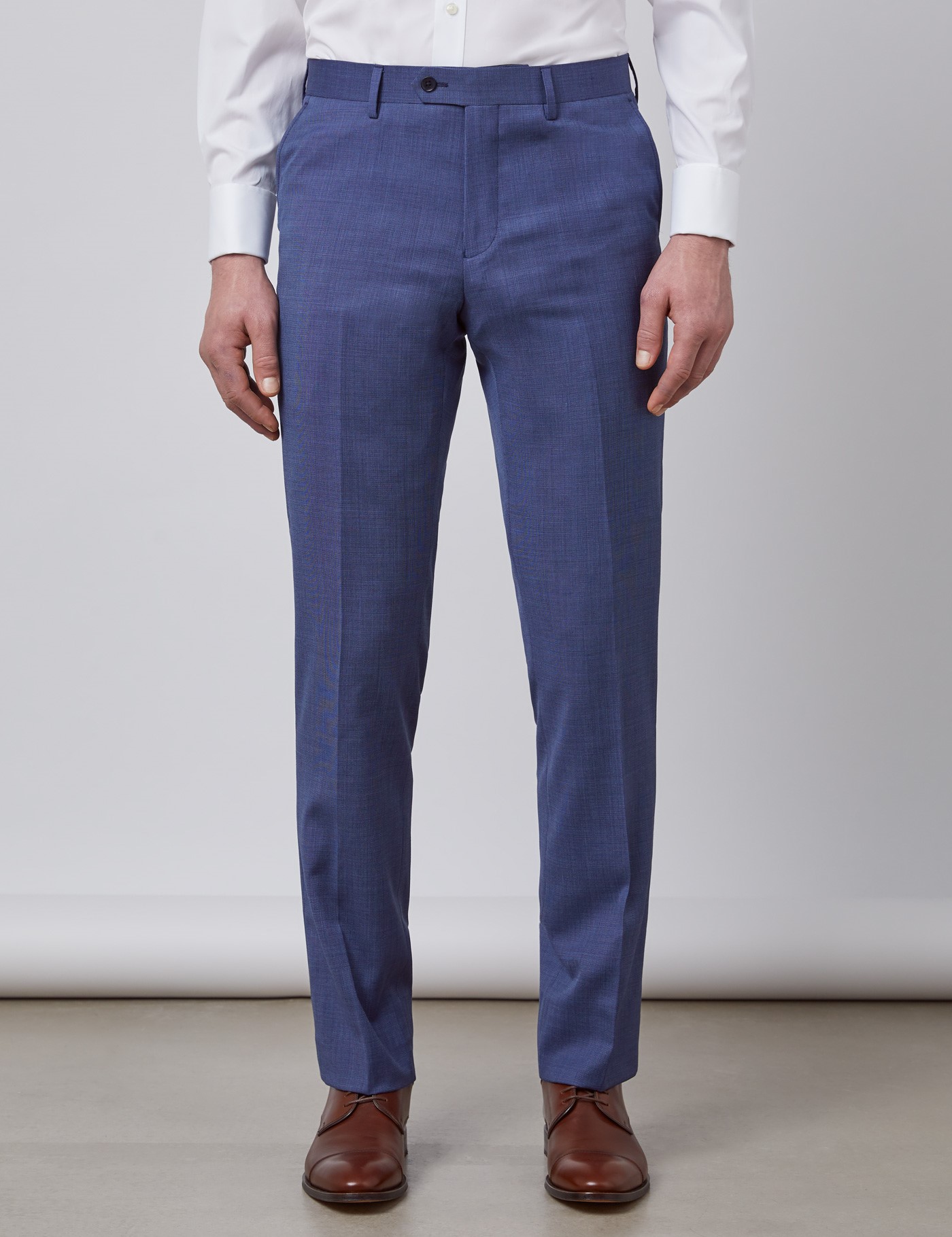 Men's Blue Pin Dot Semi Plain Slim Fit Suit Trousers | Hawes & Curtis