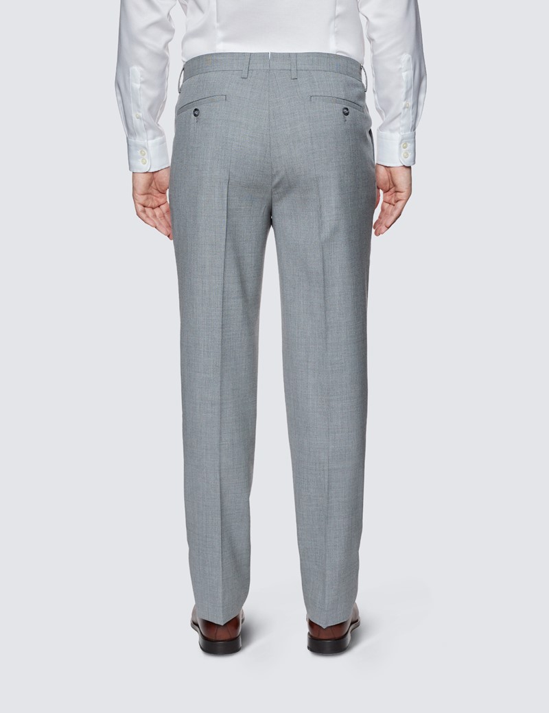 Men’s Grey Twill Wool Pleated Trousers
