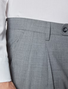 Anzughose – Slim Fit – 120s Wolle – Bundfalte – Ungesäumt – grau Twill