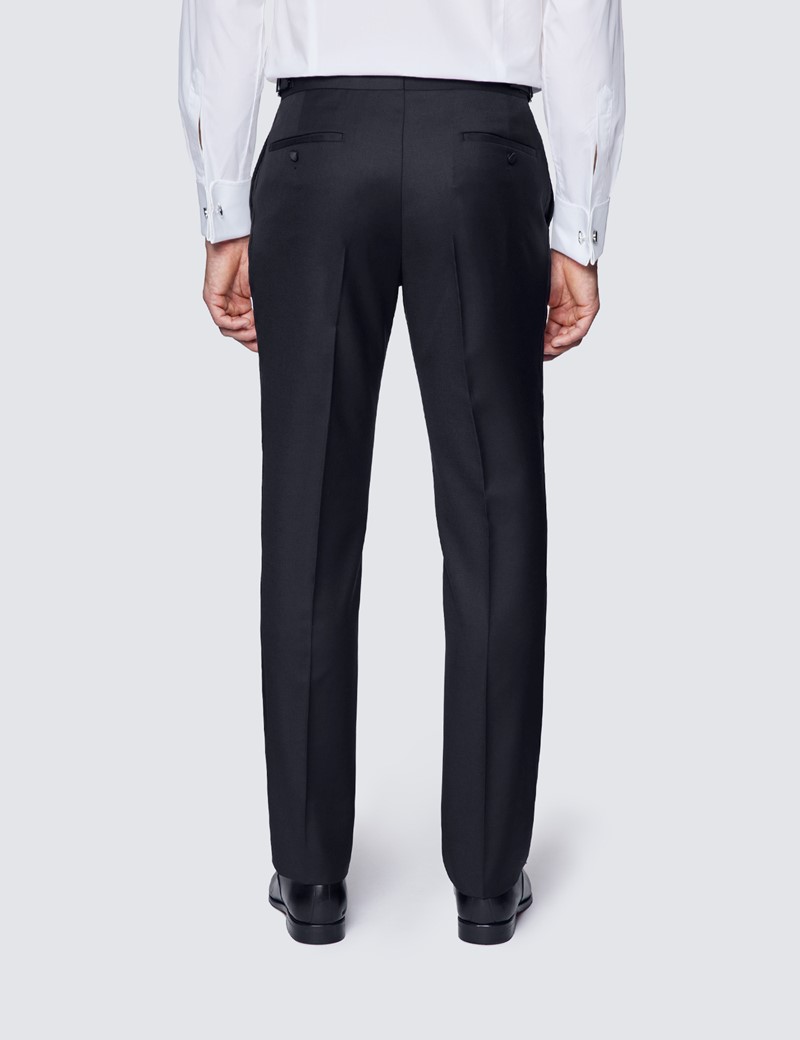 Men's Black Slim Fit Dinner Suit Trousers With Side Adjusters