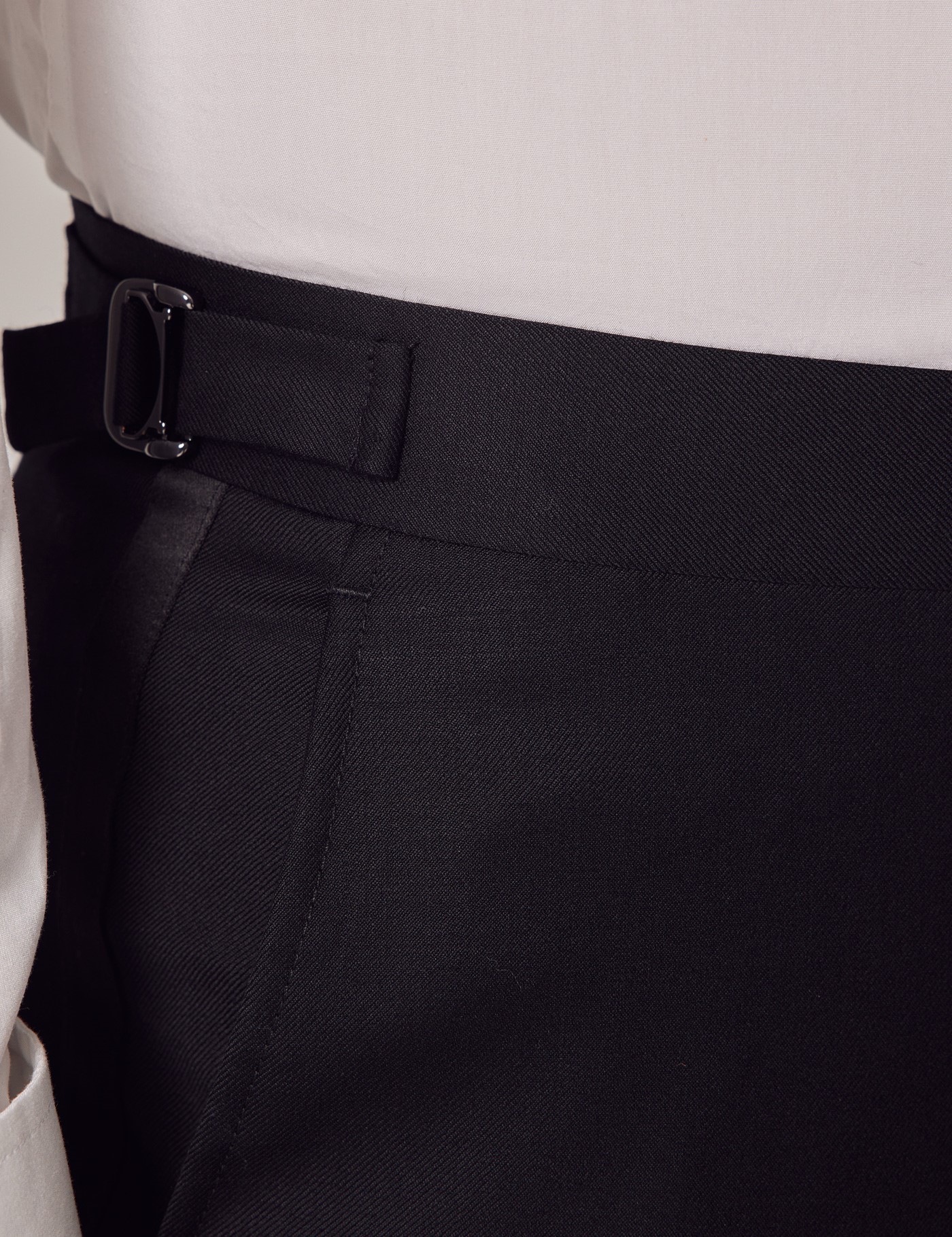 Slim Fit Dinner Suit Trousers with Side Adjusters in Black | Hawes 