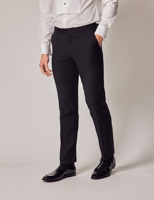 Men's Black Slim Fit Dinner Suit Trousers With Side Adjusters