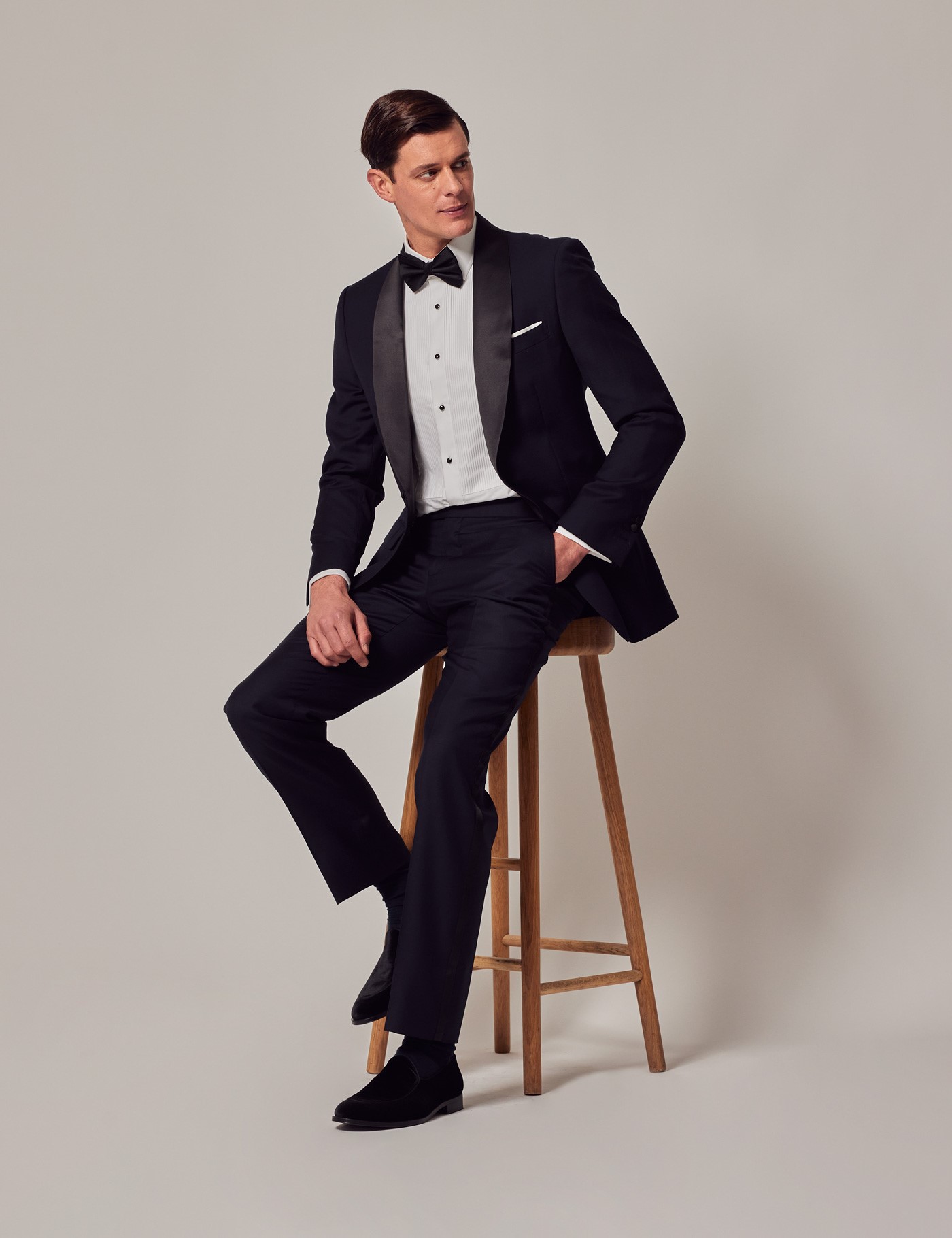 Slim Fit Dinner Suit Trousers with Side Adjusters in Navy Hawes and