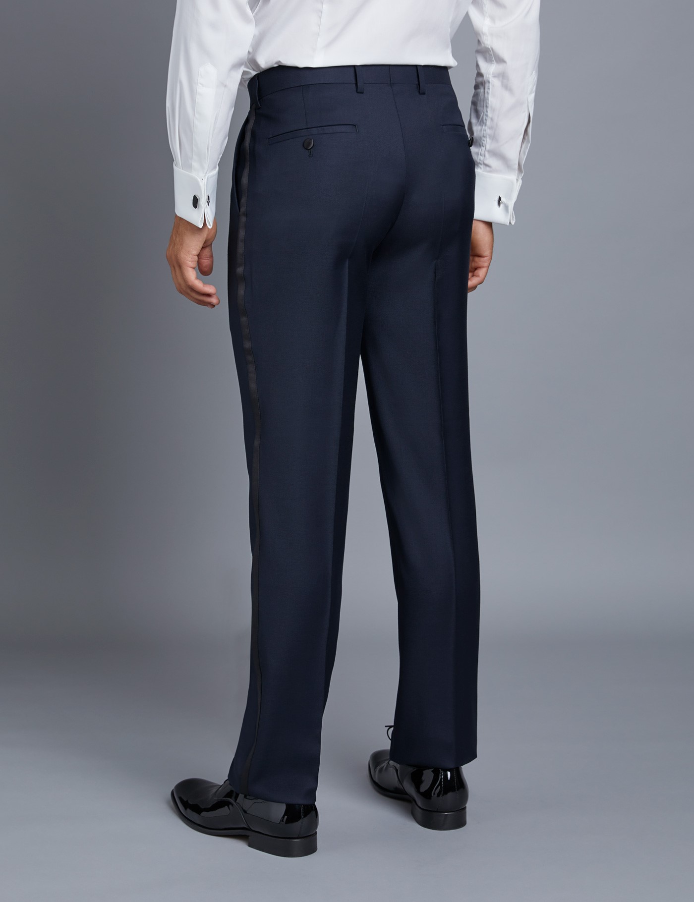 Slim Fit Dinner Suit Trousers with Belt Loops in Navy | Hawes and Curtis