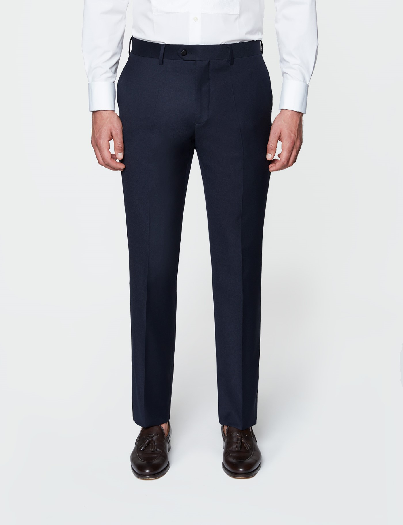 Slim Fit Dinner Suit Trousers With Belt Loops In Navy Hawes And Curtis