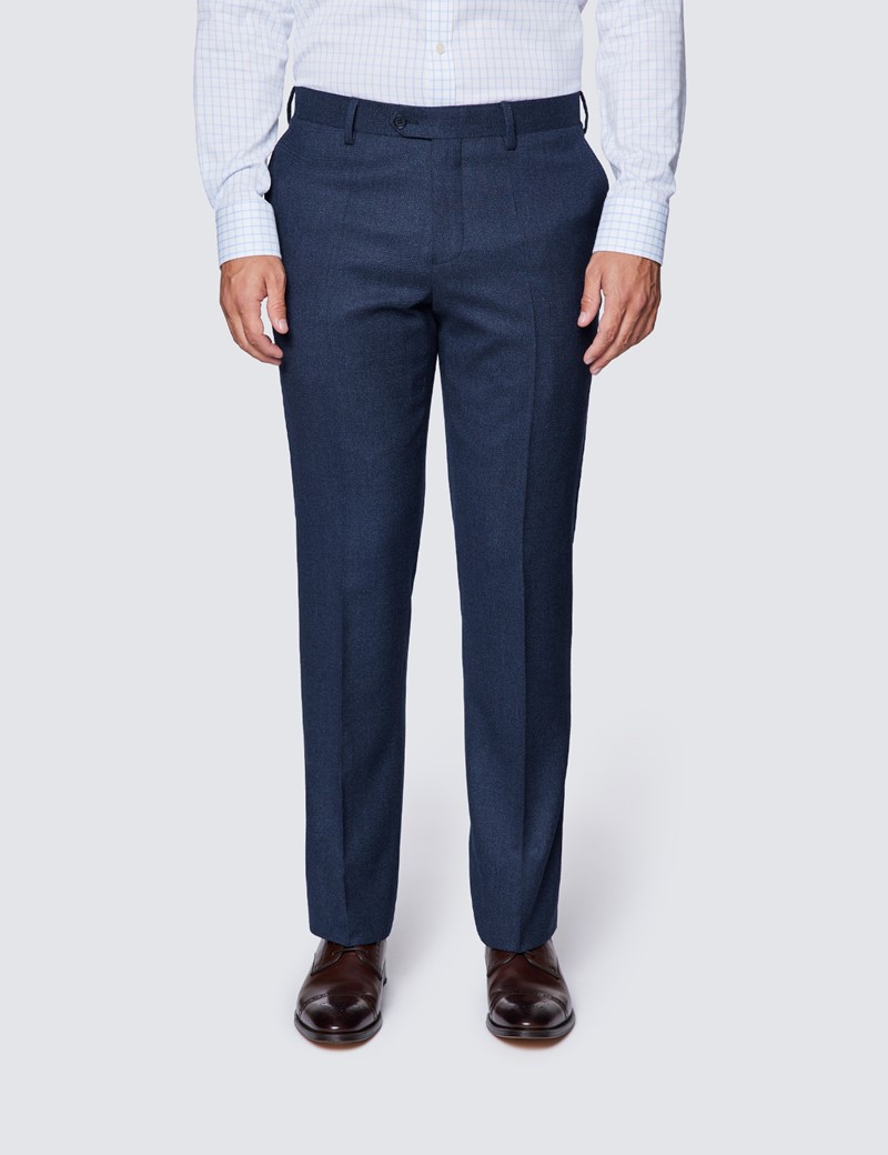 Men's Dark Blue Birdseye Semi Plain Slim Fit Suit Trousers