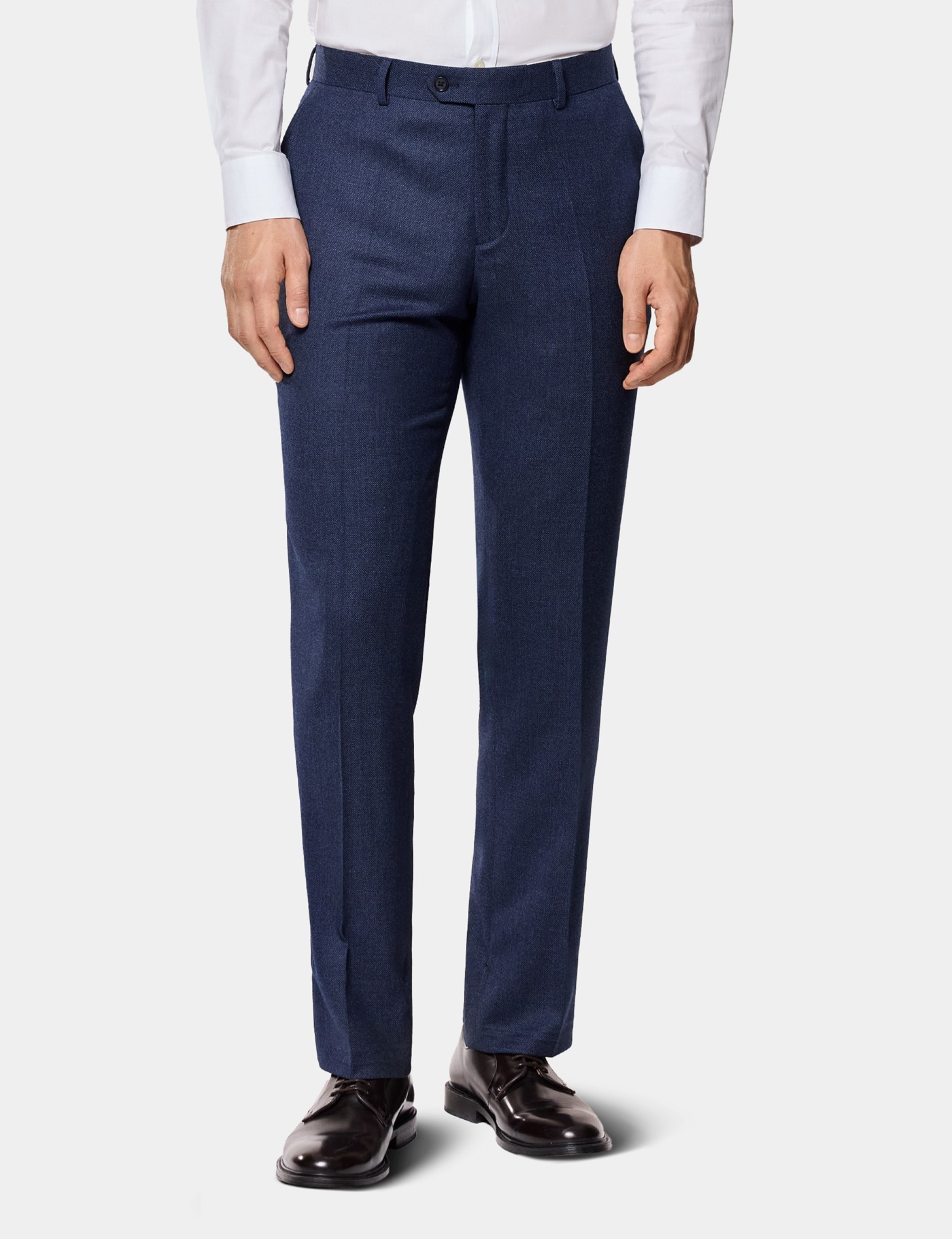 & Slim Fit Dark Blue Birdseye Suit Trousers 32"