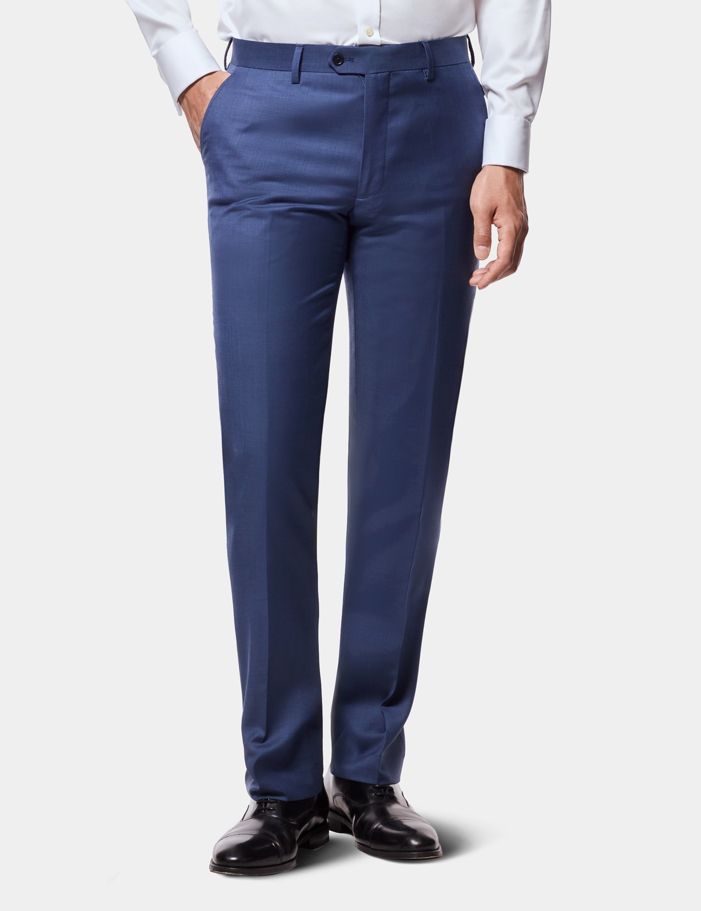 Hawes & Curtis Slim Fit Mid Blue Sharkskin Suit Trousers Size: 36-UNHEM