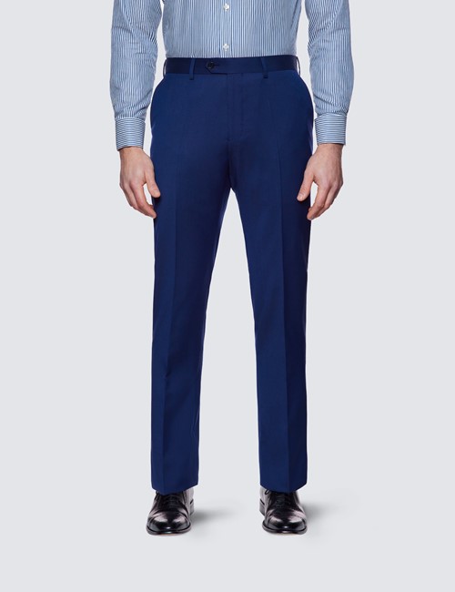 Men's Dark Blue Pinpoint Slim Fit Suit Trousers