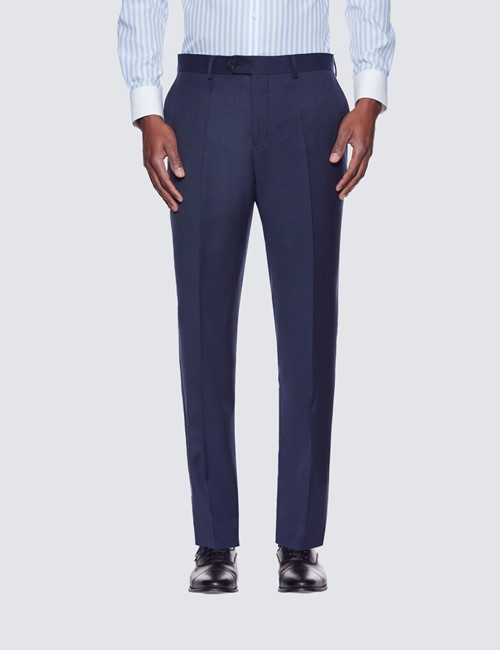 Anzughose – Hopsack – 120s Wolle – Slim Fit – ungesäumt – dunkelblau