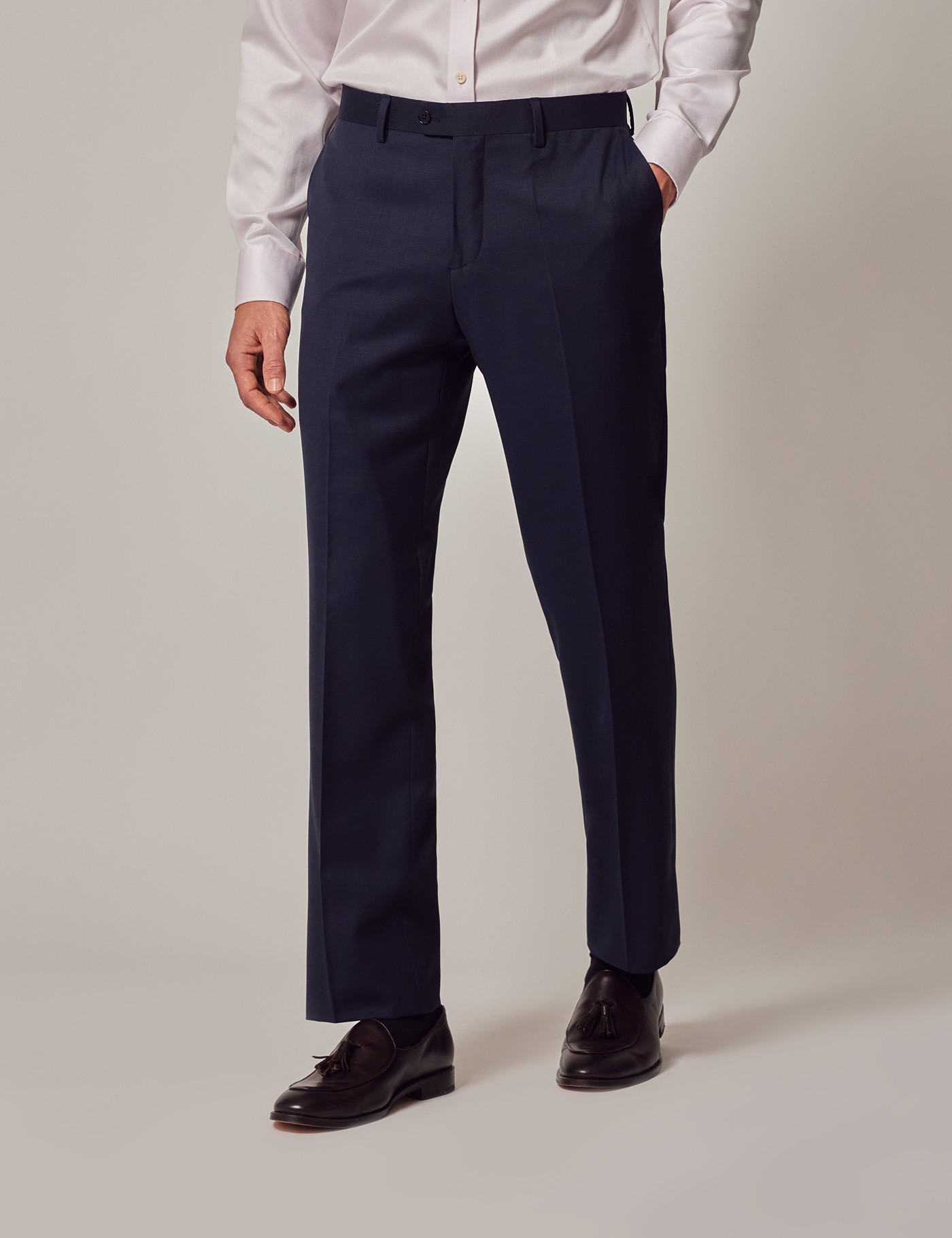 Men's Navy Hopsack Plain Slim Fit Suit Pants