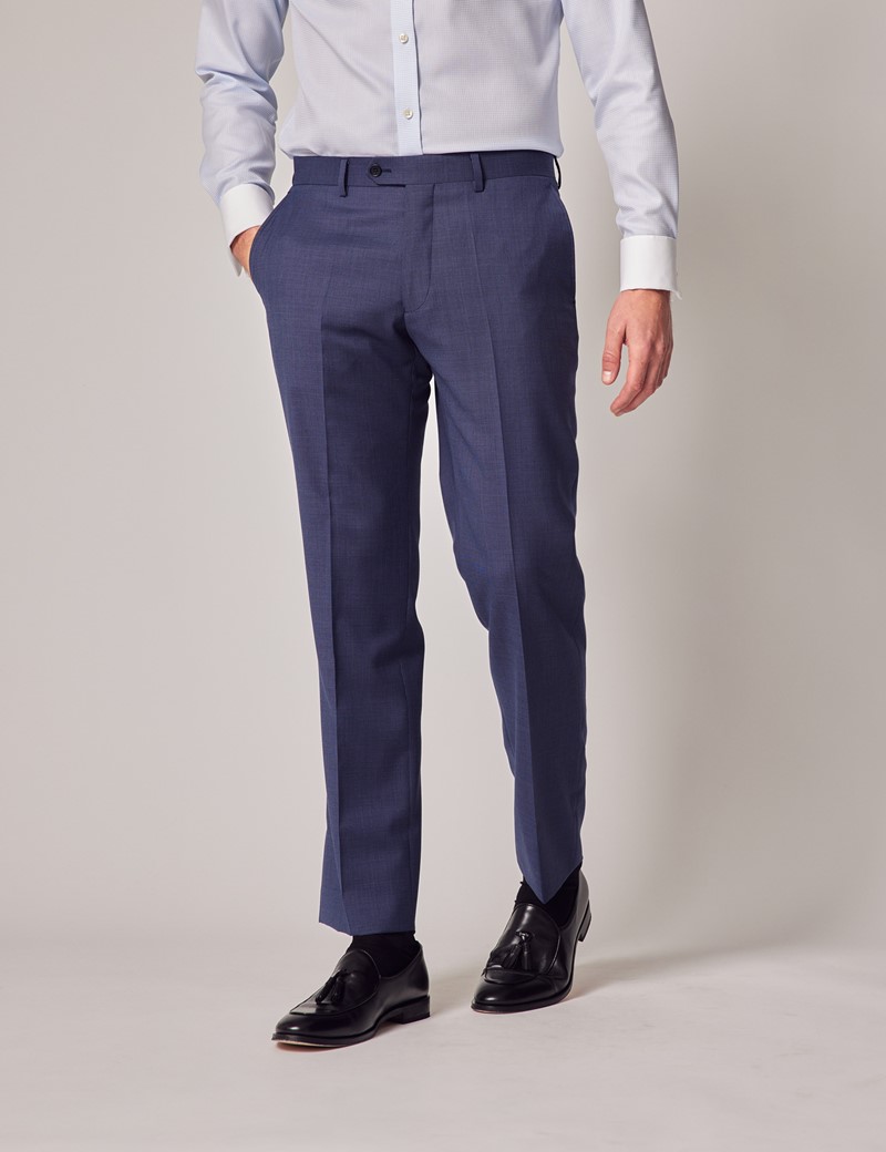 Basics Mid Blue Cotton Tapered Fit Trousers