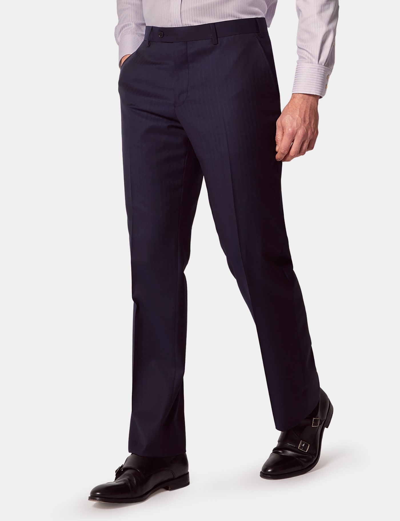 Hawes & Curtis Classic Fit Navy Herringbone Suit Trousers Size: 44" (EU 60)